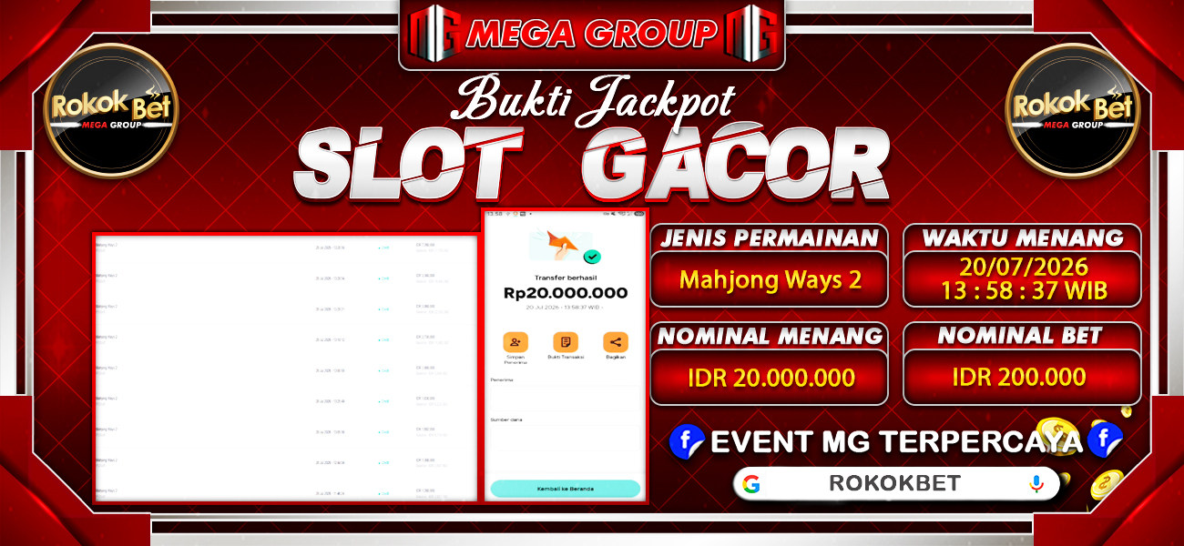 Bukti JP situs Rokokbet hari Senin, 20 Juli 2026
