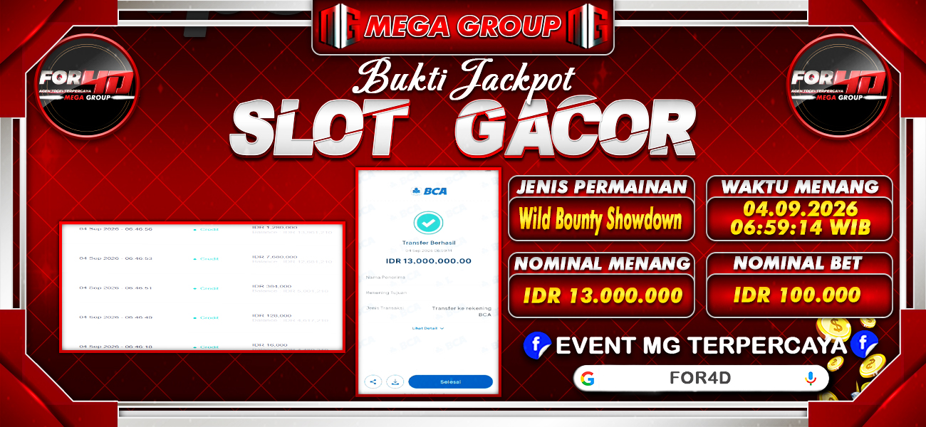 Bukti JP situs For4D hari Jumat, 04 September 2026