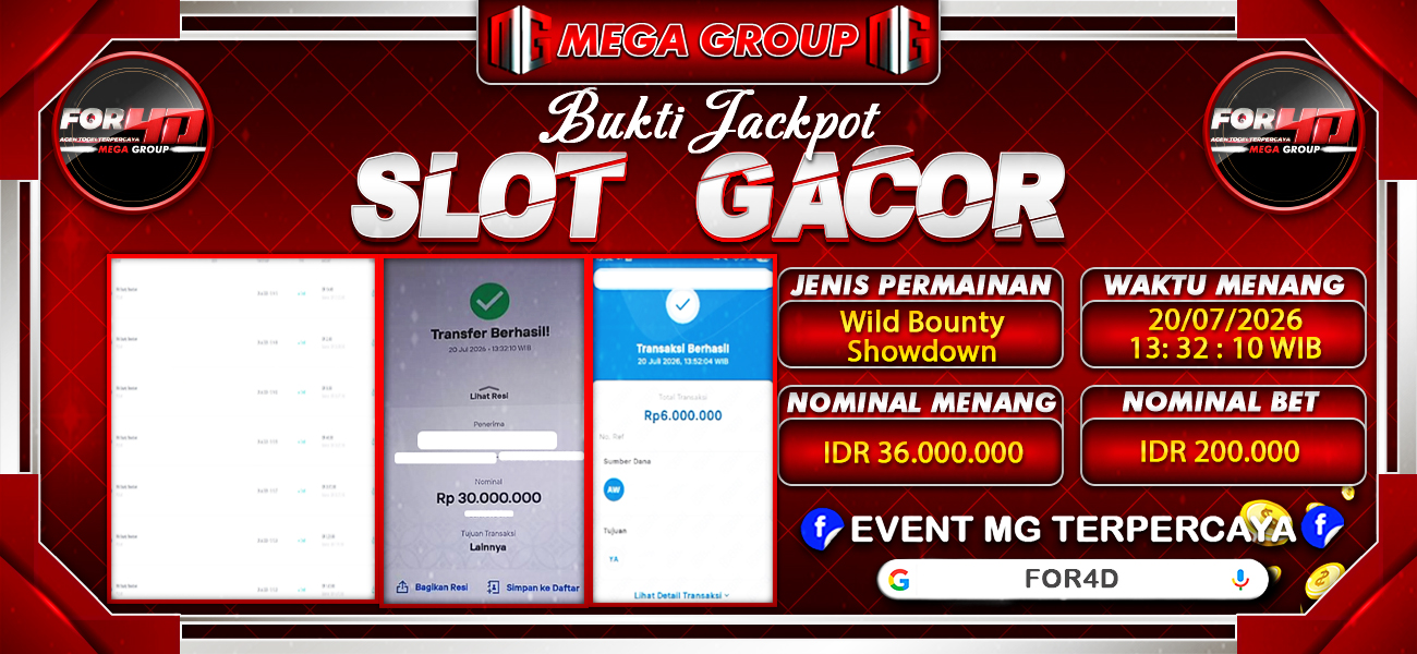 Bukti JP situs For4D hari Senin, 20 Juli 2026