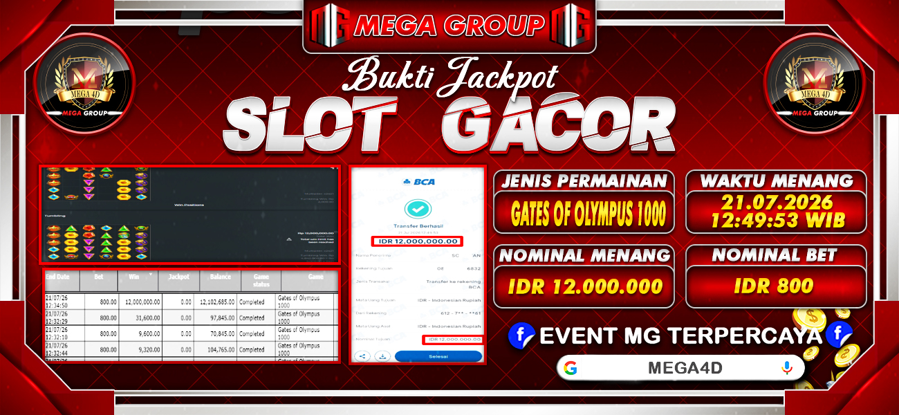 Bukti JP situs Mega4D hari Selasa, 21 Juli 2026