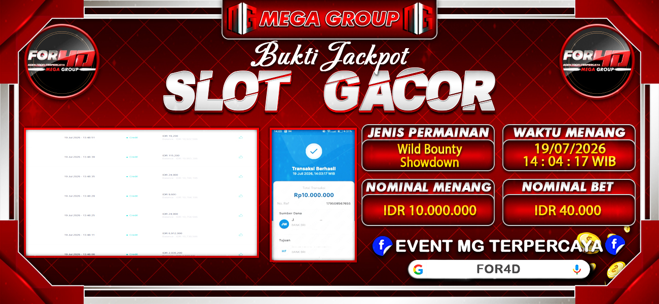 Bukti JP situs For4D hari Minggu, 19 Juli 2026