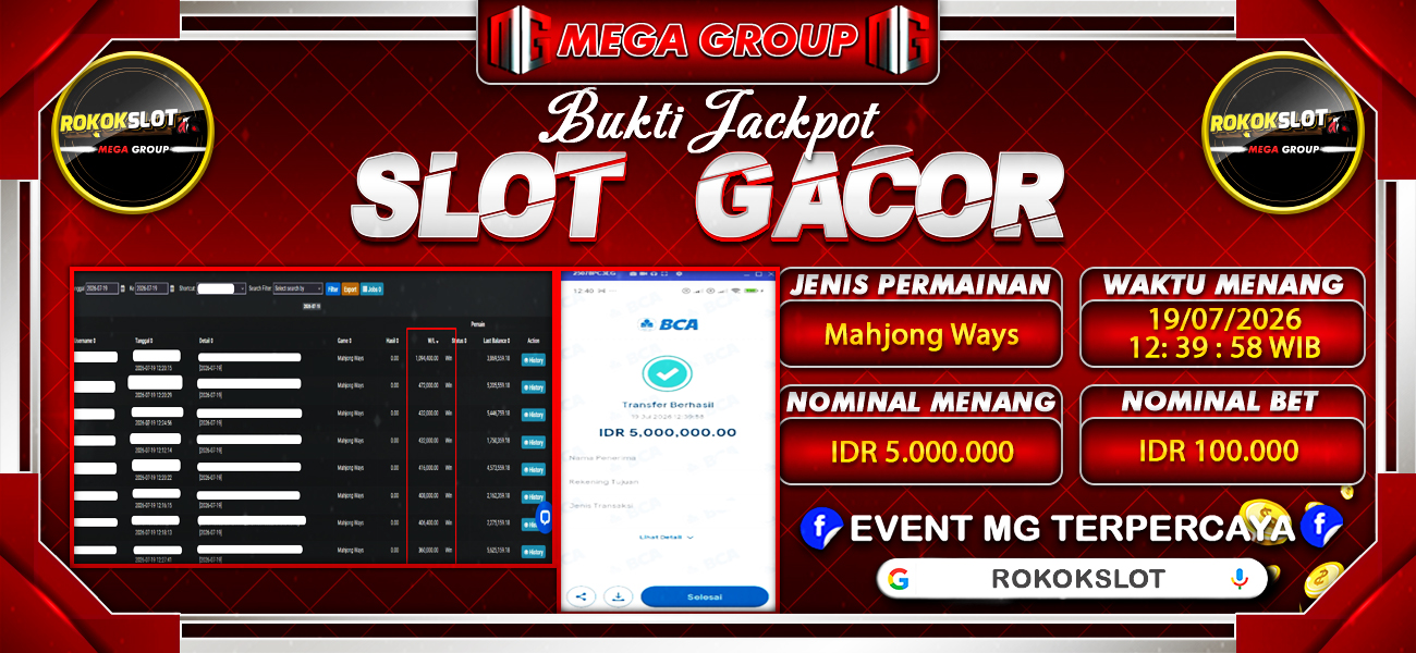 Bukti JP situs Rokokslot hari Minggu, 19 Juli 2026