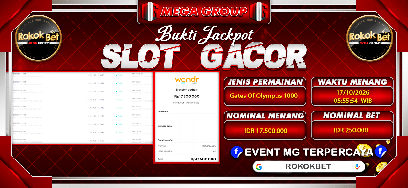Bukti JP situs Rokokbet hari Sabtu, 17 Oktober 2026