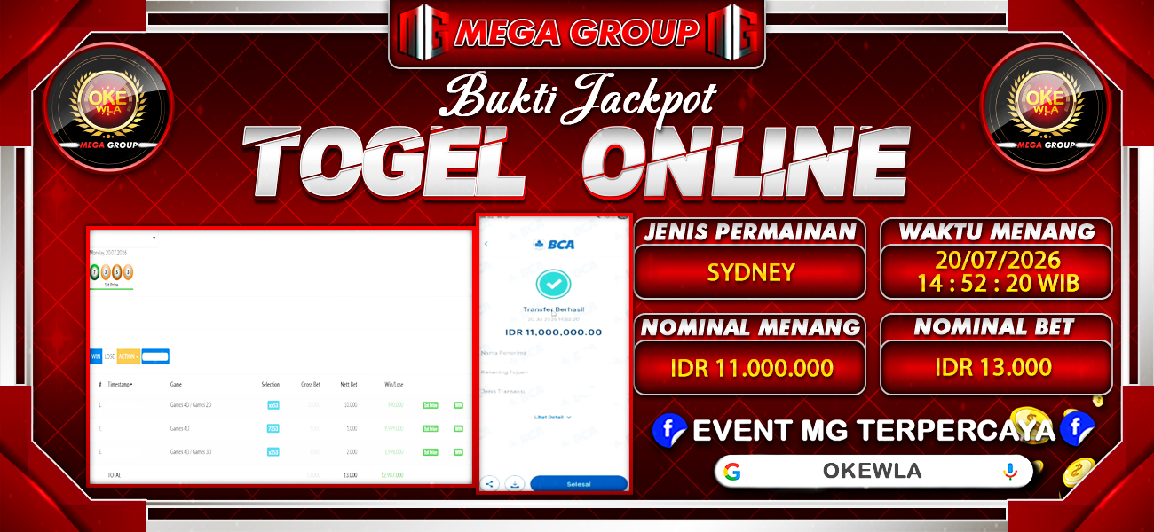 Bukti JP situs Okewla hari Senin, 20 Juli 2026