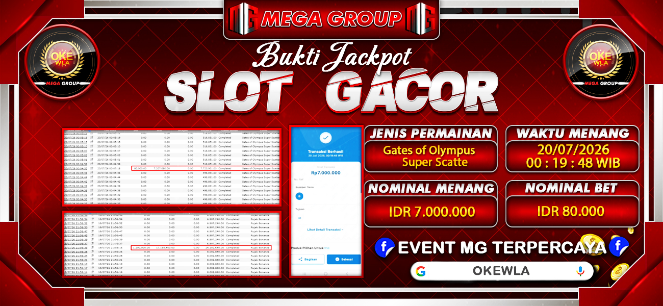 Bukti JP situs Okewla hari Senin, 20 Juli 2026
