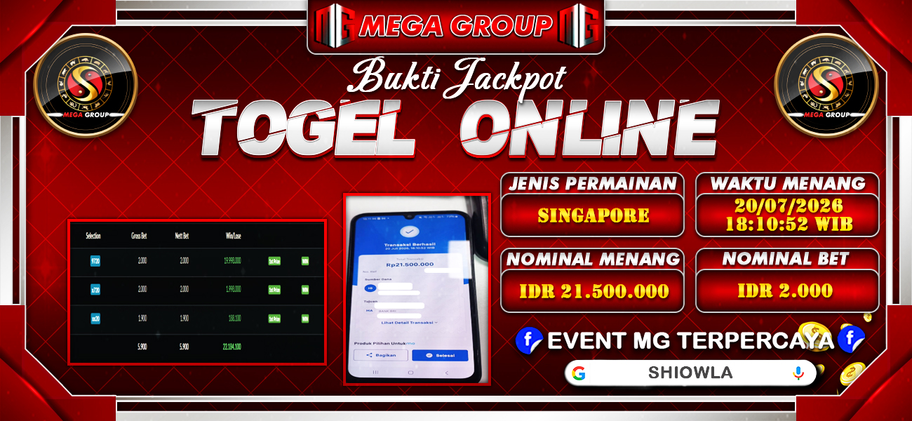 Bukti JP situs Shiowla hari Senin, 20 Juli 2026