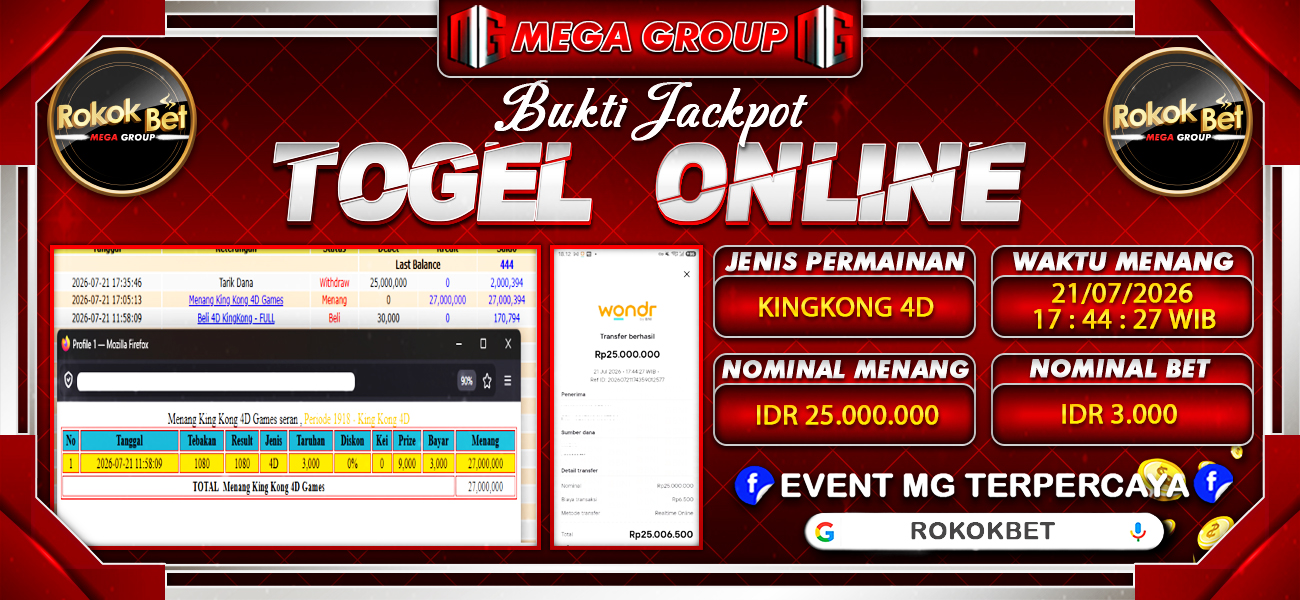 Bukti JP situs Rokokbet hari Selasa, 21 Juli 2026