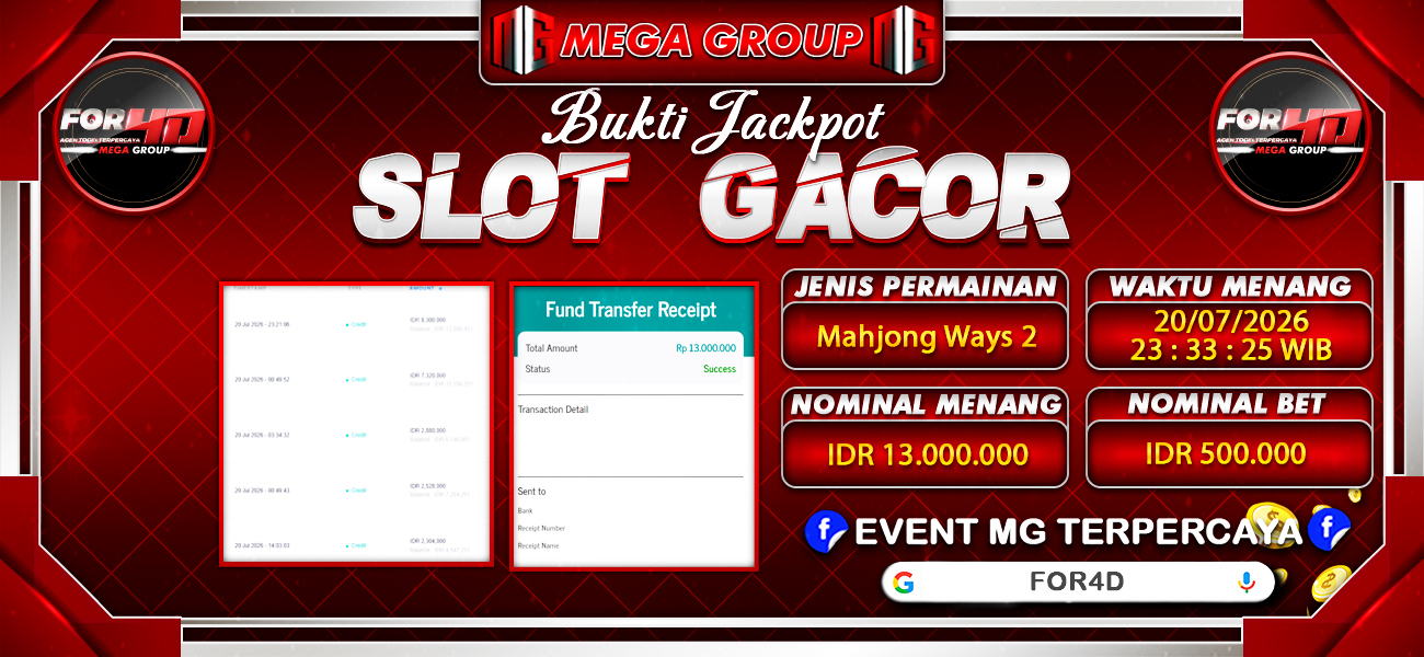 Bukti JP situs For4D hari Senin, 20 Juli 2026