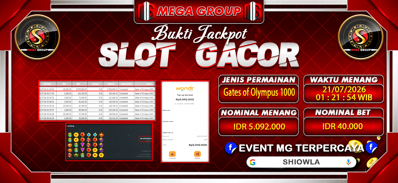 Bukti JP situs Shiowla hari Selasa, 21 Juli 2026