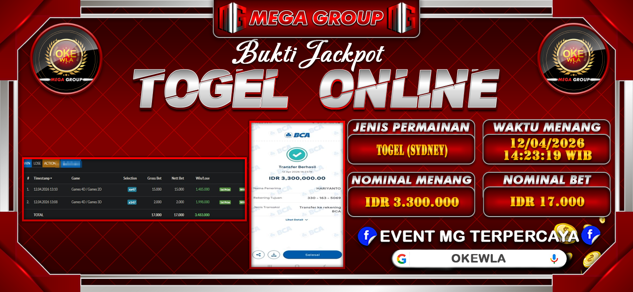 Bukti JP situs Okewla hari Minggu, 12 April 2026